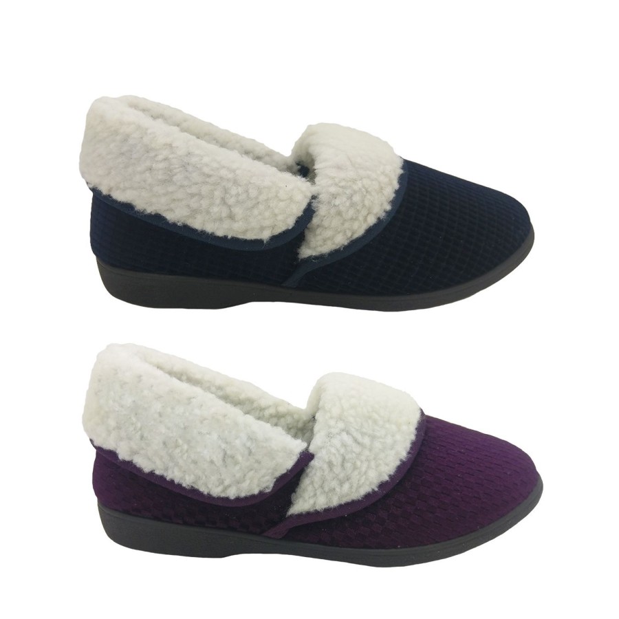 Women Panda | Panda Eba4 Ladies Slippers Warm Fluffy Fold Over Top Velour Winter Slipper