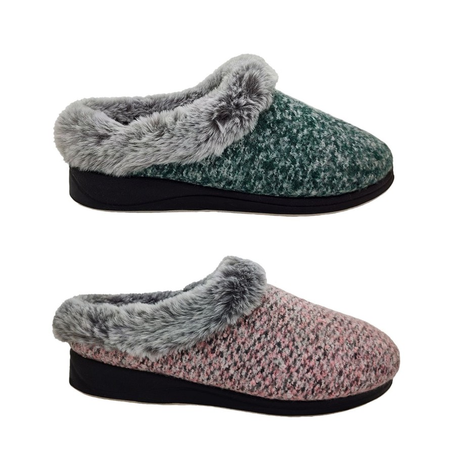 Women Panda | Panda Endy Ladies Slipper Boucle Fabric Upper Slip On Soft Memory Foam Insole