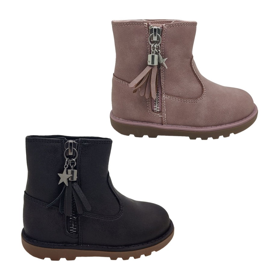 Kids Grosby Boots | Grosby Penny Star Girls Shoes Boots Short Ankle Tassle Star Soft Shimmer Upper