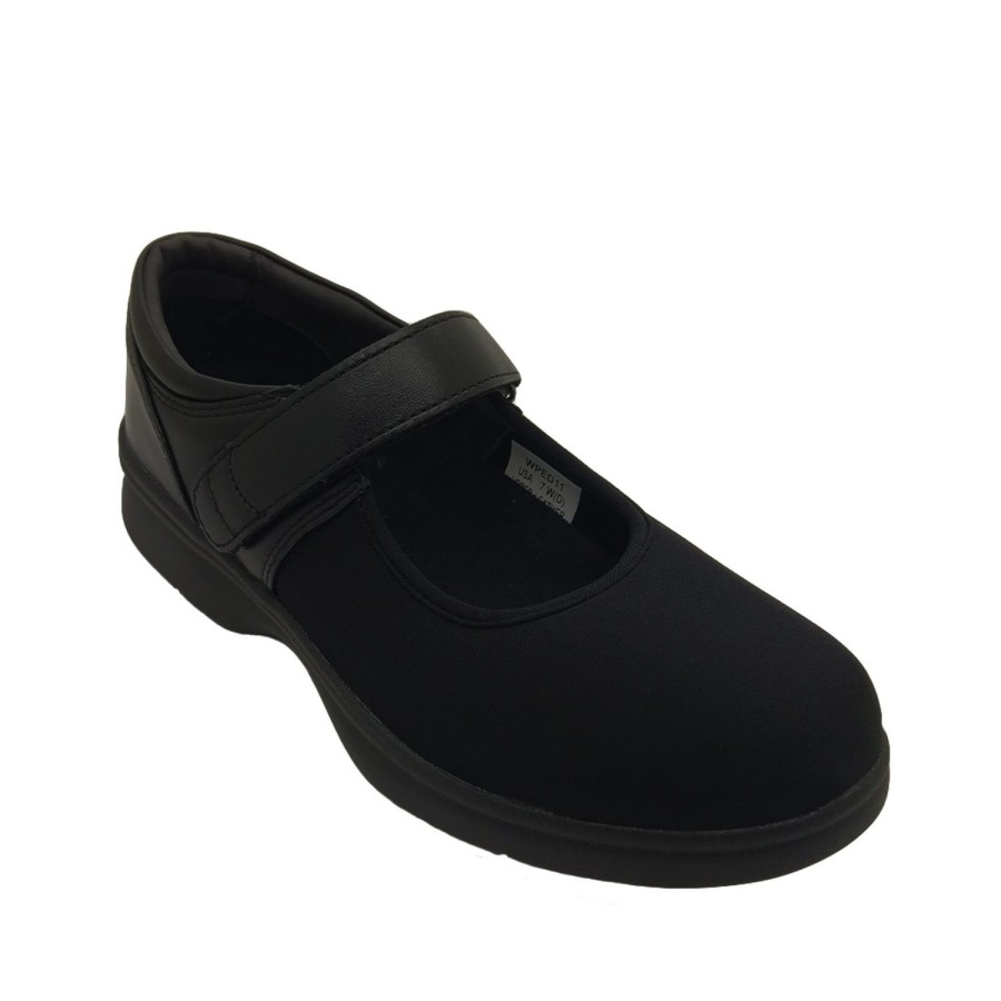 Women Propet | Propet Ped Walker Ladies Casual Wide Fit Stretch Upper Adjustable Comfort Sole Black