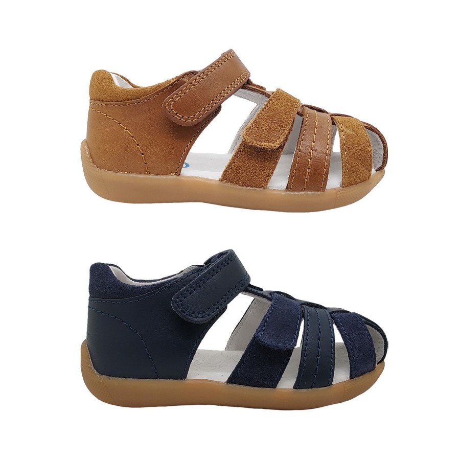 Kids Surefit Sandals | Surefit Alex Little Boys Sandals Leather Upper Toddler Back In Toe Cover Adjustable Flat