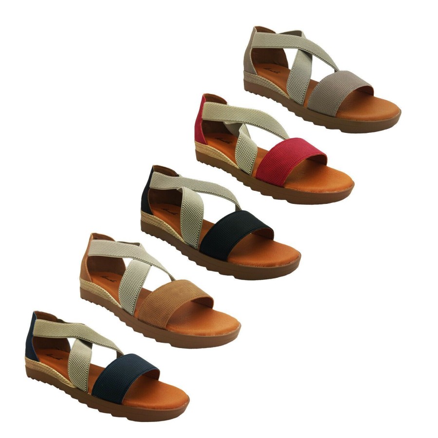 Women Bondi | Bondi Harmony Ladies Shoes Sandals Flat Sole Heel In Elastic Cross Over Comfy