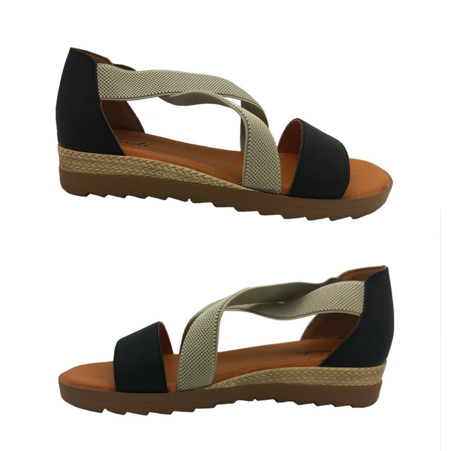 Women Bondi | Bondi Harmony Ladies Shoes Sandals Flat Sole Heel In Elastic Cross Over Comfy