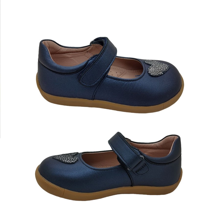 Kids Surefit Casual | Surefit Heart Little Girls Shoes Mary Jane Leather Upper Heart Design Flex Sole Navy