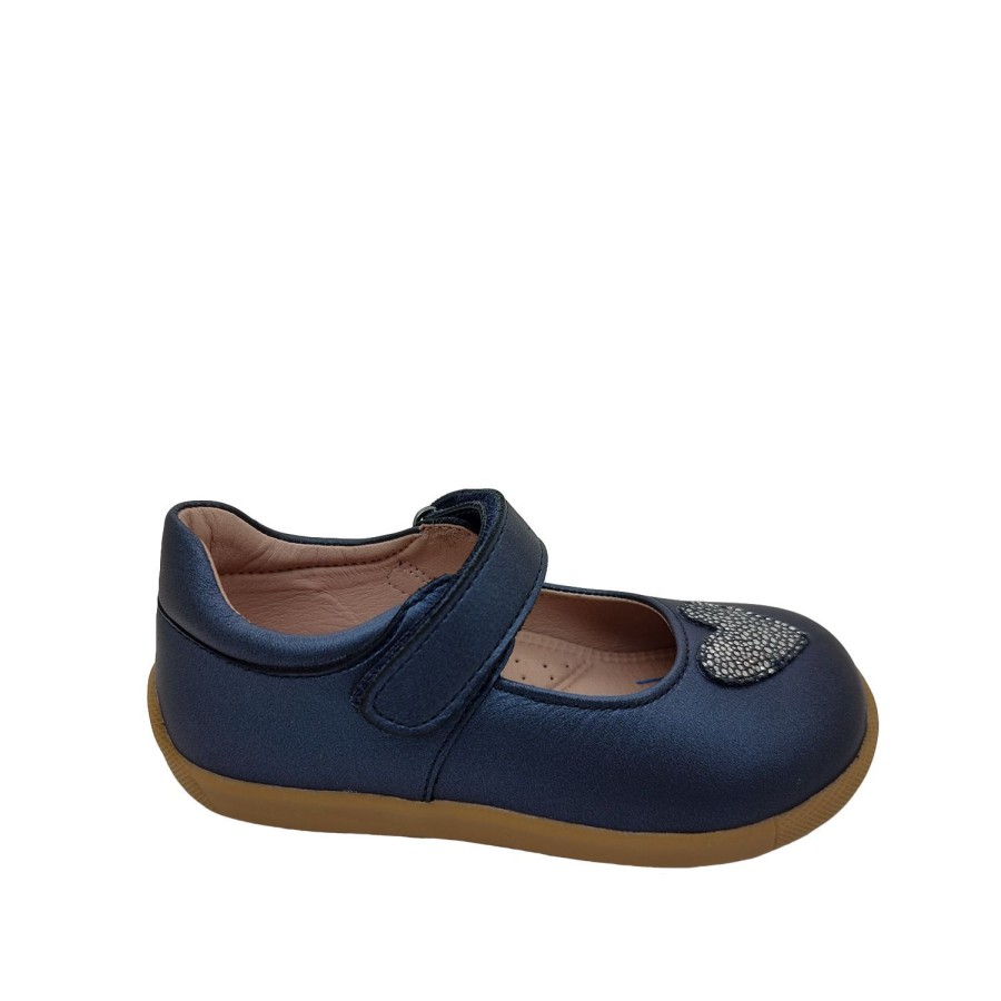 Kids Surefit Casual | Surefit Heart Little Girls Shoes Mary Jane Leather Upper Heart Design Flex Sole Navy