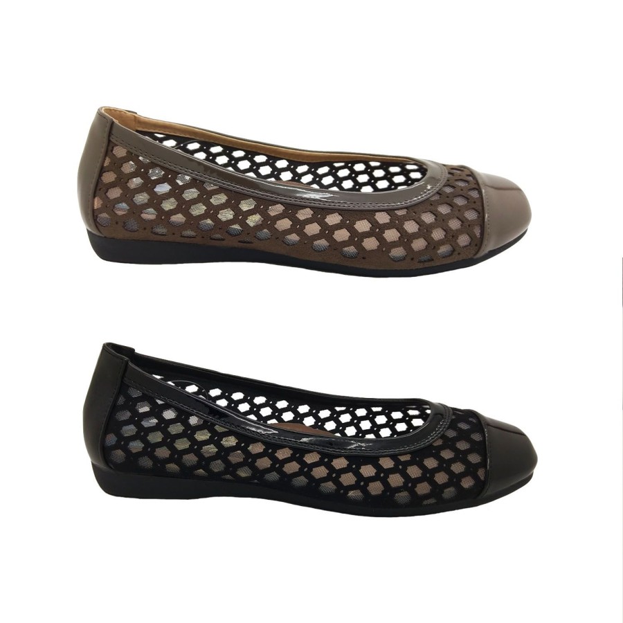 Women Bellissimo | Bellissimo Lola Ladies Ballet Flats Low Cut Slip On Patent Upper With Cutouts