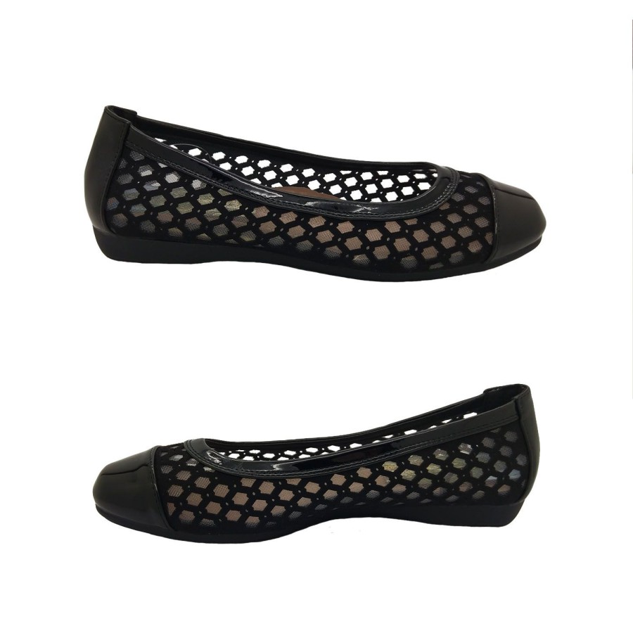 Women Bellissimo | Bellissimo Lola Ladies Ballet Flats Low Cut Slip On Patent Upper With Cutouts