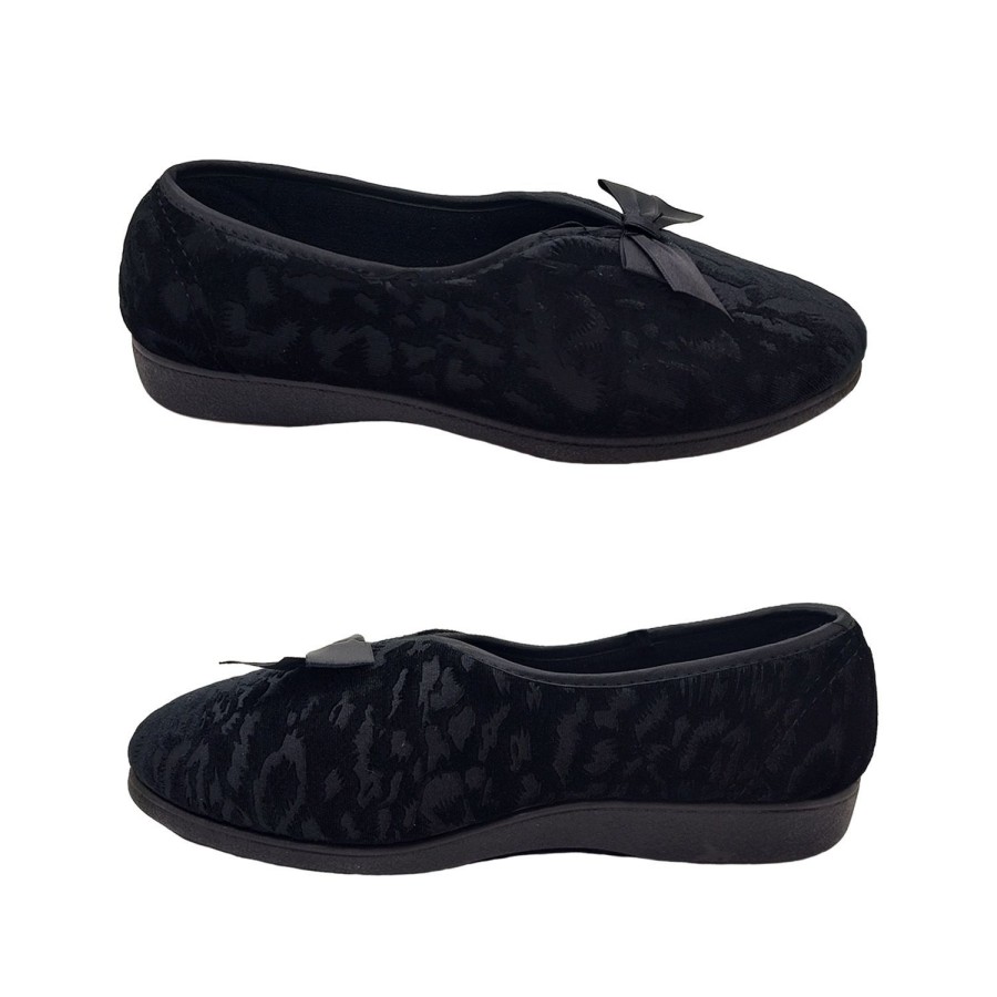 Women Grosby | Grosby Veronica Ladies Slippers V Cut Velour Print Upper Slip On Solid Sole