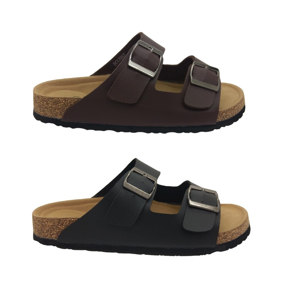 Men WildSole | Wildsole Bourke Mens Sandal Comfort Cork Footbed Dual Buckle Slide Size 7-11