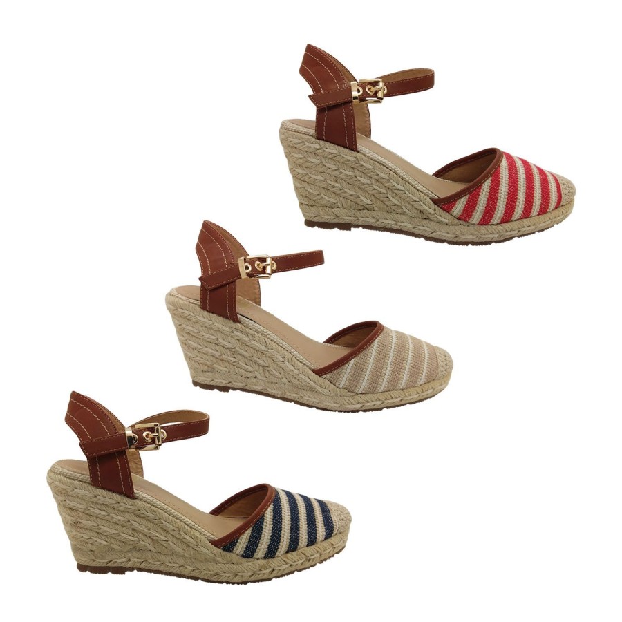 Women No Shoes | No! Shoes Lollypop Ladies Espadrilles Wedge Sole Closed Toe Buckle Strap