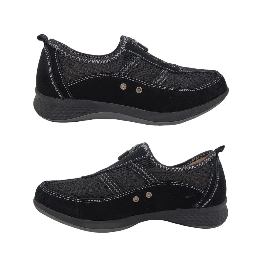 Women Just Bee | Just Bee Cavin Ladies Shoes Leather Upper Wide Casual Flats Zip Up Removable Insole