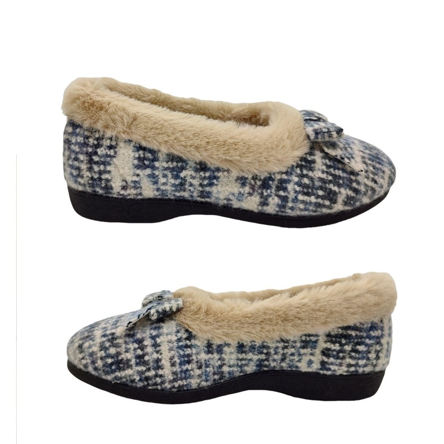 Women Panda | Panda Electra Ladies Slippers Slip On Cosy Furry Trim Bow Front Comfy Sole