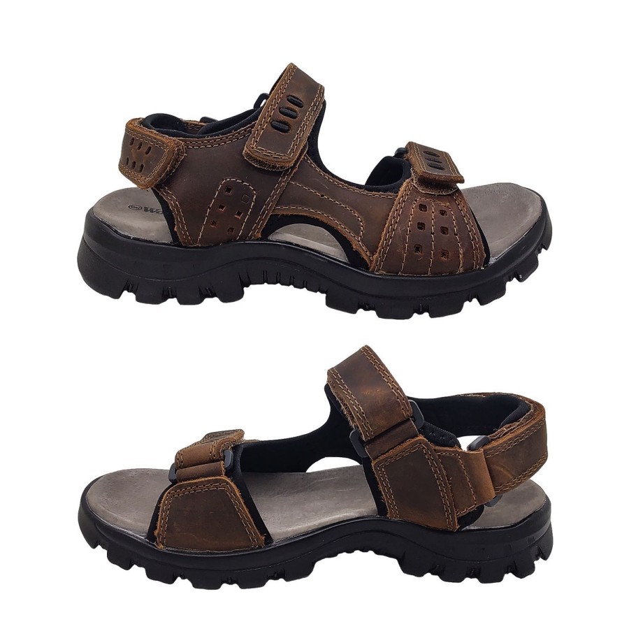 Men Woodlands | Woodlands Trump Mens Sandals Leather Upper Surf Sandal Tab Adjust Lined Light Brown