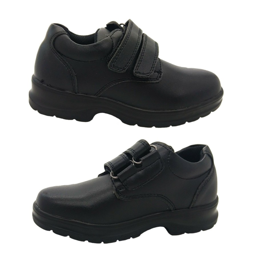 Kids Grosby Dress/Formal | Boys Shoes Grosby Evan Leather Hook And Loop School Shoe Black