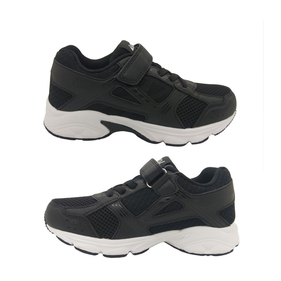 Kids Activ Runners | Activ Ash Youth Shoes Light Runner School Wear Hook And Loop Elastic Lace Black