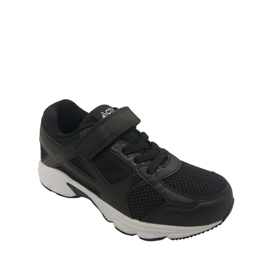 Kids Activ Runners | Activ Ash Youth Shoes Light Runner School Wear Hook And Loop Elastic Lace Black