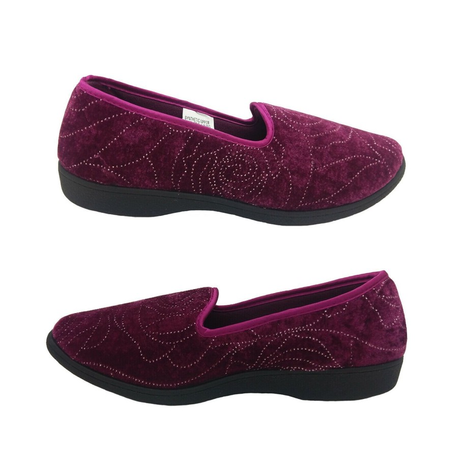 Women Panda | Ladies Slippers Panda Eriko Velour Rose Sparkle Print Satin Trim Slip On Pink