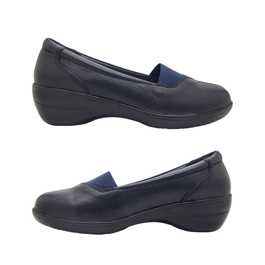 Women Jemma | Jemma Lorrian Ladies Shoes Leather Slip On Wedge Elastic Panel Comfort Navy