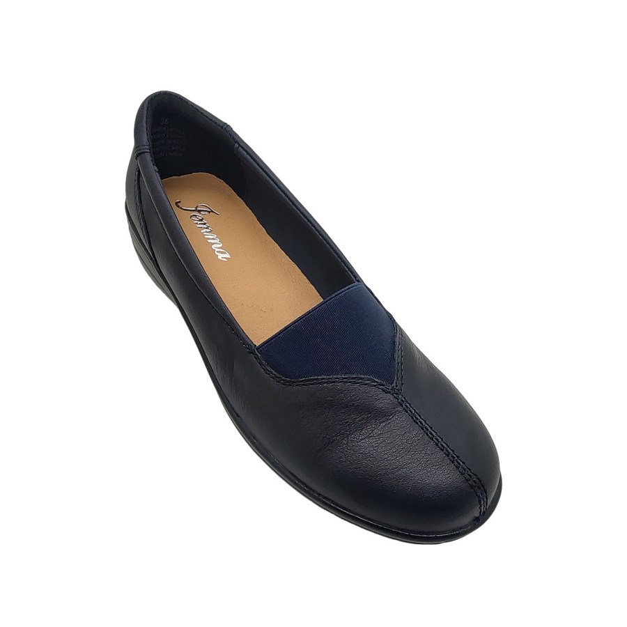 Women Jemma | Jemma Lorrian Ladies Shoes Leather Slip On Wedge Elastic Panel Comfort Navy