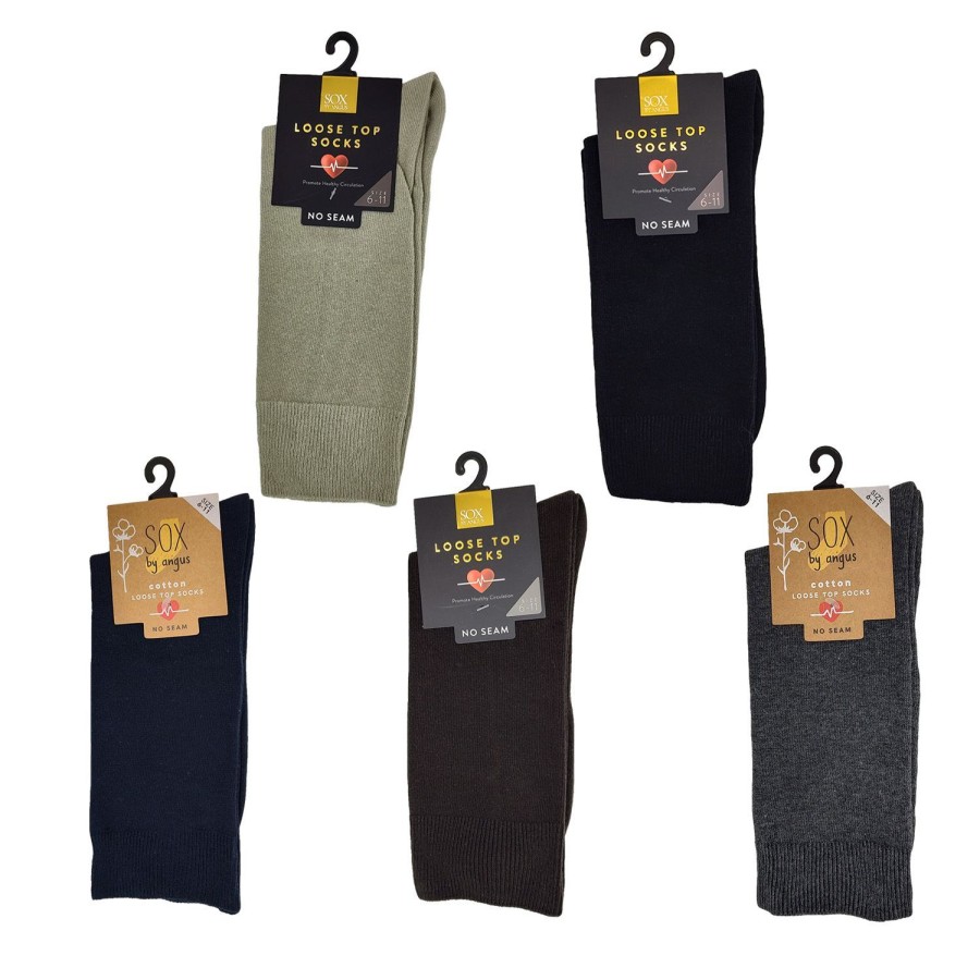 Accessories Sox By Angus | Sox By Angus Mens Loose Top Seam Free Soft Cotton Socks 3 Pair Packs