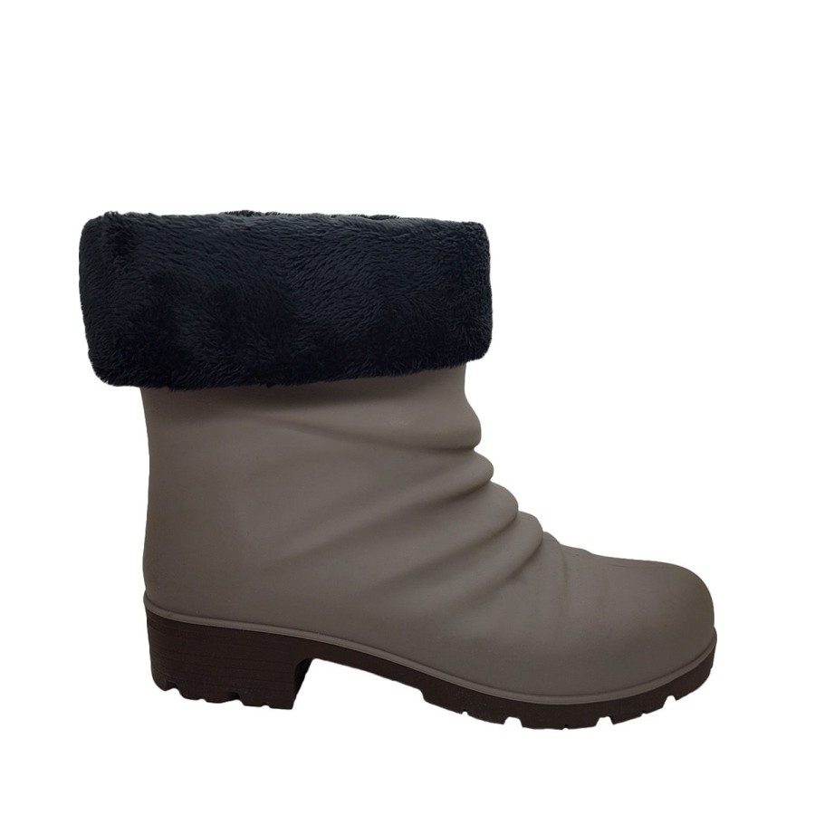 Women Aussie Gumboot | Aussie Gumboot Lina Lined Short Ankle Boot Pull On Wellies Sock Type Liner Grey