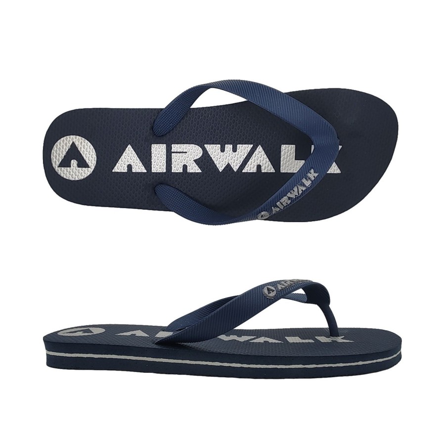 Men Airwalk | Airwalk Sand Mens Thongs Flip Flops Soft Sole 3 Plug Straps Classic Style Uk Sizes Navy