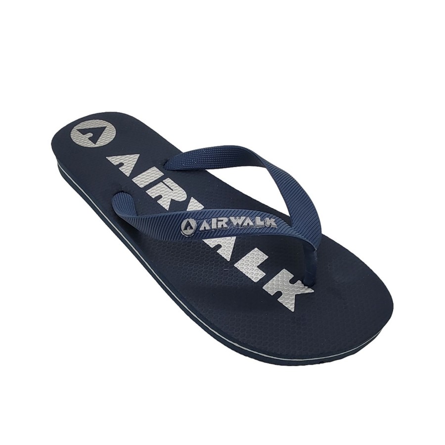 Men Airwalk | Airwalk Sand Mens Thongs Flip Flops Soft Sole 3 Plug Straps Classic Style Uk Sizes Navy