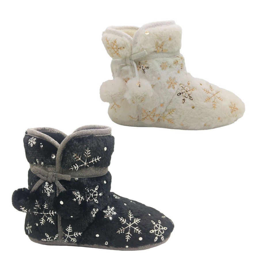 Women Bellissimo | Bellissimo Snow Ladies Slippers Boots Furry Outer Soft Inside Snow Print Slip On