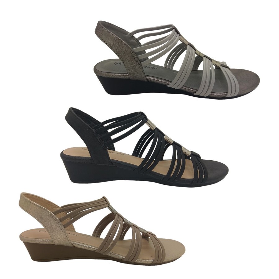 Women Bellissimo | Bellissimo Belinda Ladies Sandal Slingback Elastic Strappy Upper Wedge Sole