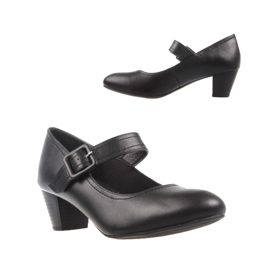 Women Grosby | Ladies Shoes Grosby Isli Classic Mary Jane Buckle Up Work Shoe Heel Black