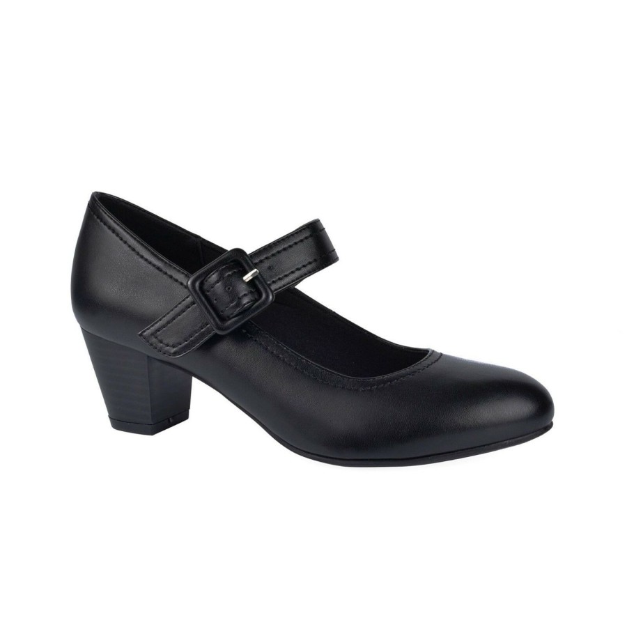 Women Grosby | Ladies Shoes Grosby Isli Classic Mary Jane Buckle Up Work Shoe Heel Black