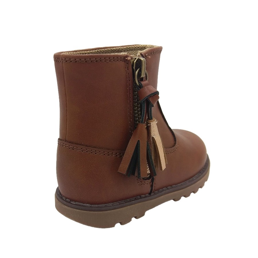 Kids Grosby Boots | Grosby Penny Tassle Girls Boots Cute Smooth Upper Ankle Boot Tassled Zip Tan