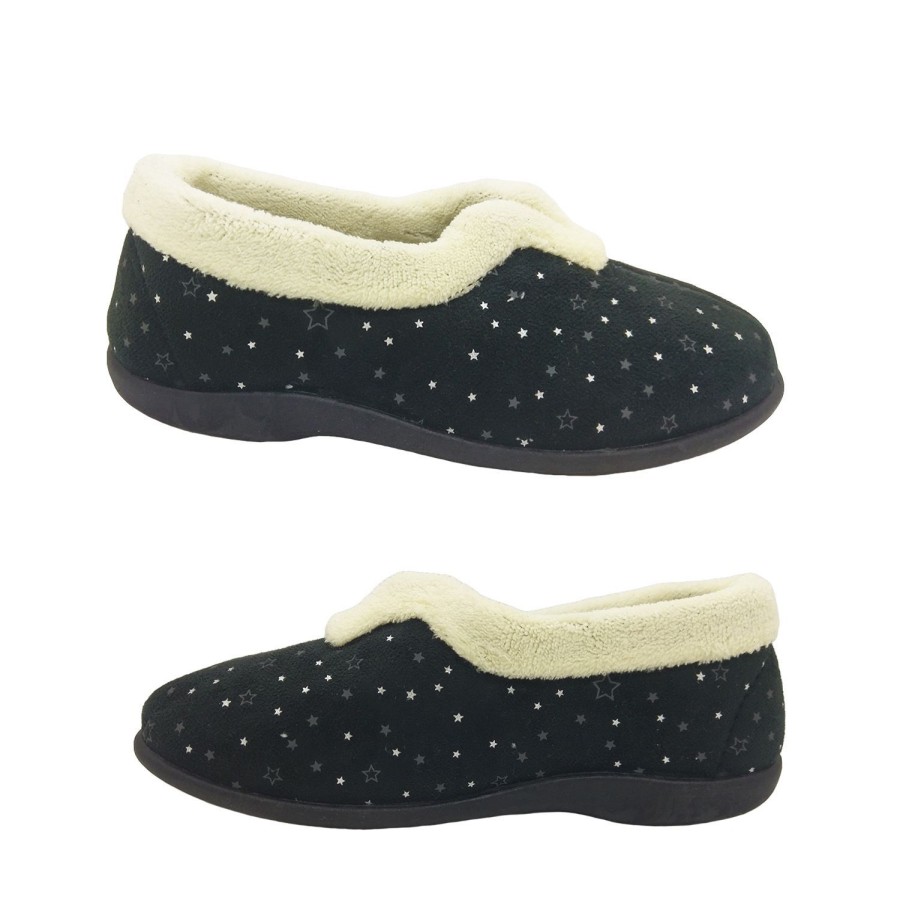 Women Padders | Padders Delight Ladies Slippers V Cut Top Soft Trim Padded Insole Slip On Uk Sizes Black