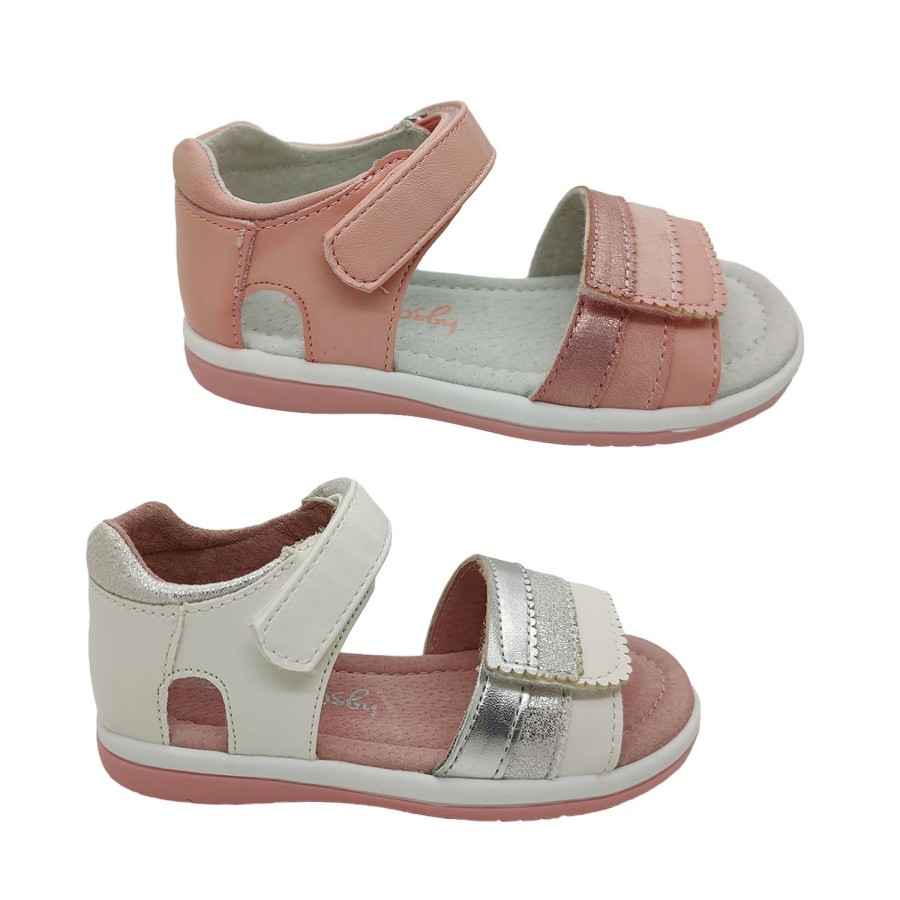 Kids Grosby Sandals | Grosby Soda Little Girls Sandals Shimmer Trim Heel In Adjustable Straps Flex Sole