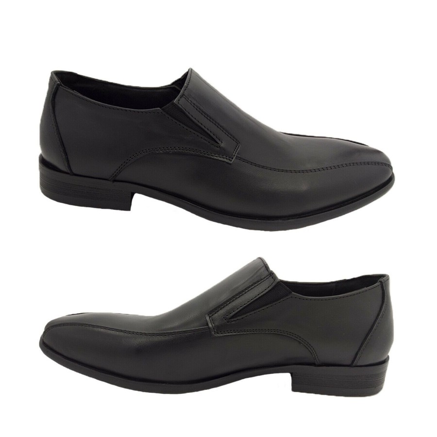 Men Woodlands | Mens Shoes Woodlands Filbert Leather Slip On Flat Work Or Formal Style Black