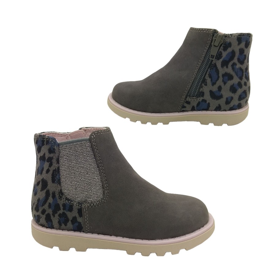 Kids Grosby Boots | Grosby Pepper Girls Shoes Boots Ankle Boot Leopard Trim Zip Side Sparkle Elastic