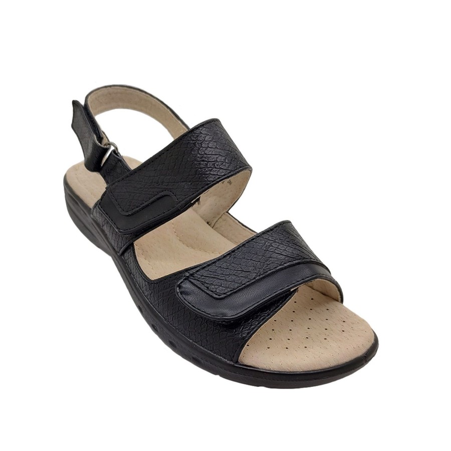 Women Lorella | Lorella April Ladies Sandal Adjustable Tabs Slingback Leather Lined Cushioned Black