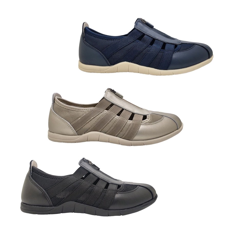 Women JoJo | Jojo Wewalk Ladies Shoes Leather Casual Flats Zip Top Elastic Comfort Everyday