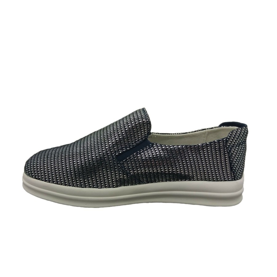 Women WildSole | Ladies Shoes Wildsole Charli Leather Casual Elastic Soft Slip On Shimmer Upper Navy/Silver