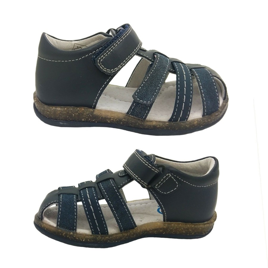 Kids Surefit Sandals | Boys Shoes Surefit Max Covered Toe Adjustable Leather Sandals Flat Flex Sole