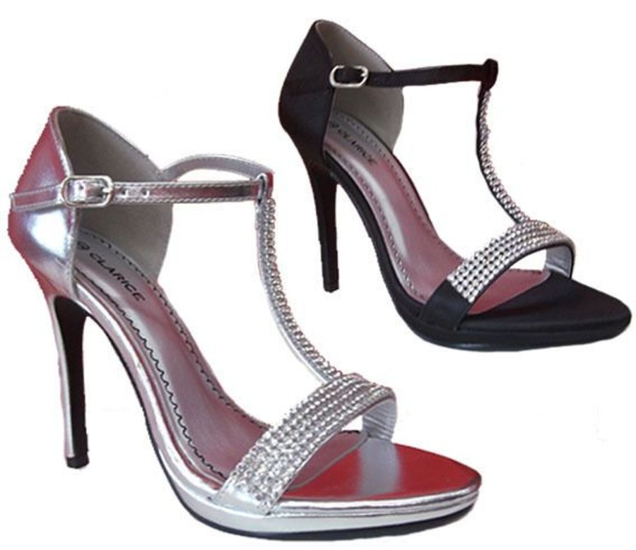 Women Clarice | Clarice Burnice Ladies Shoes Stunning Tbar Diamante Embellished Heels