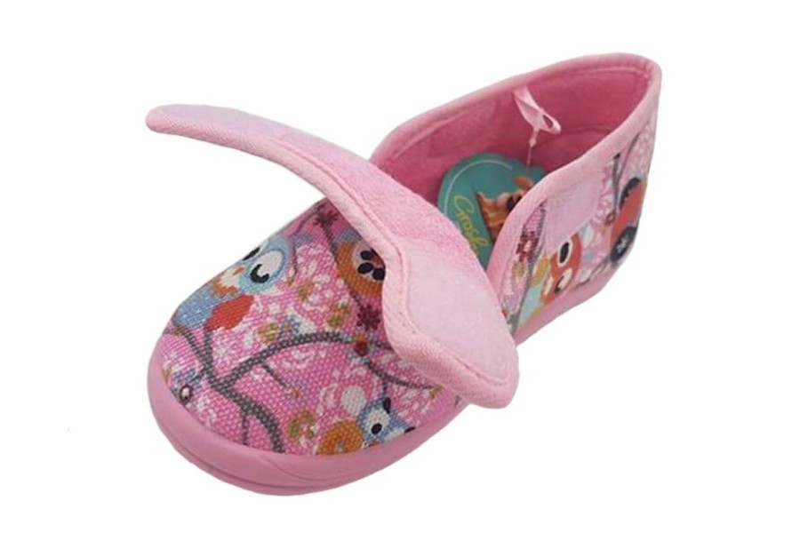 Kids Grosby Slippers | Girls Slippers Grosby Owl Pink Boot Slipper Size 4-12 Shoe Double Fastening Tab Pink Multi