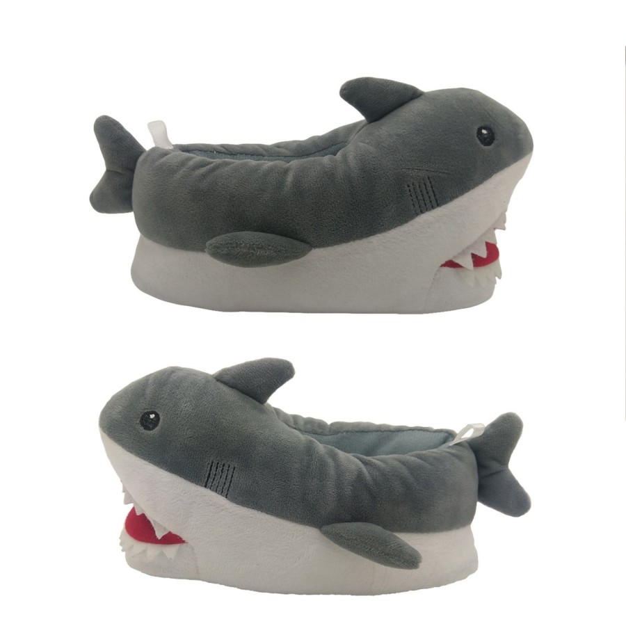 Kids Activ Slippers | Activ Shark Kids Boys Slipper Novelty Style Padded Body Soft Fins Slip On Grey