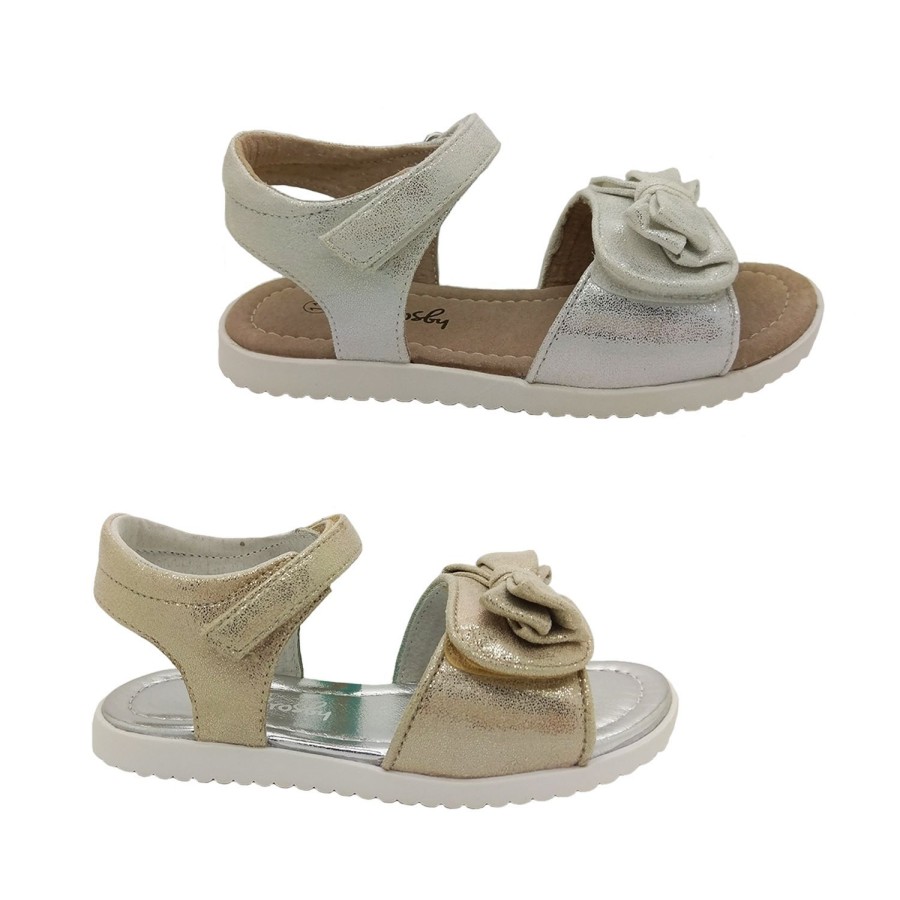 Kids Grosby Sandals | Grosby Sakira Girls Sandal Open Adjustable Metallic Finish Flat Sole Size 6-12