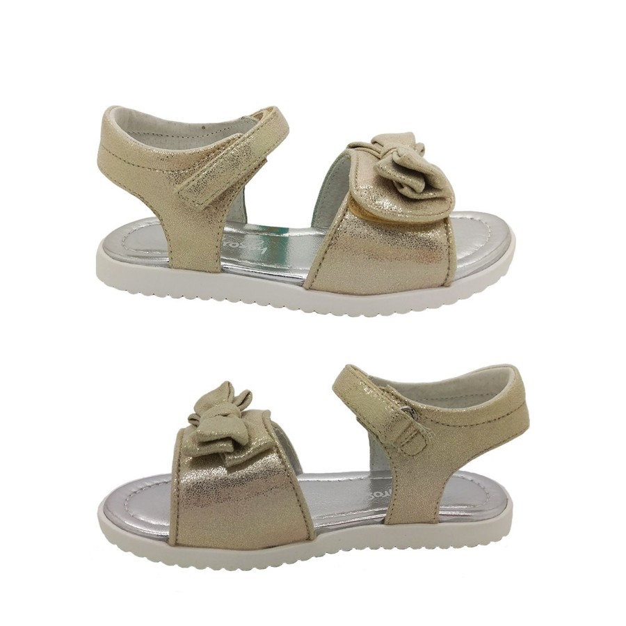 Kids Grosby Sandals | Grosby Sakira Girls Sandal Open Adjustable Metallic Finish Flat Sole Size 6-12