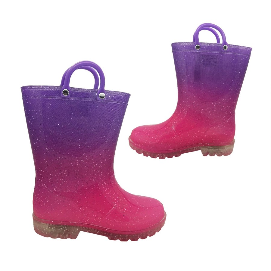 Kids Jellies Outdoor | Jellies Sparkle Lights Gumboots Light Up Wellies Pull On Ombre Print Glitter Purple