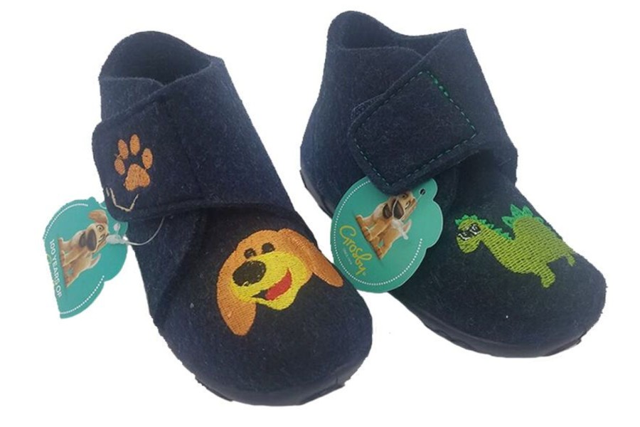 Kids Grosby Slippers | Boys Slippers Grosby Puppy Or Rex Navy Felt Slipper Size 4-10 New Cute As