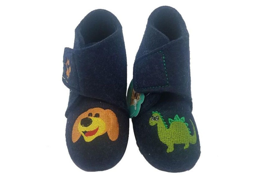 Kids Grosby Slippers | Boys Slippers Grosby Puppy Or Rex Navy Felt Slipper Size 4-10 New Cute As