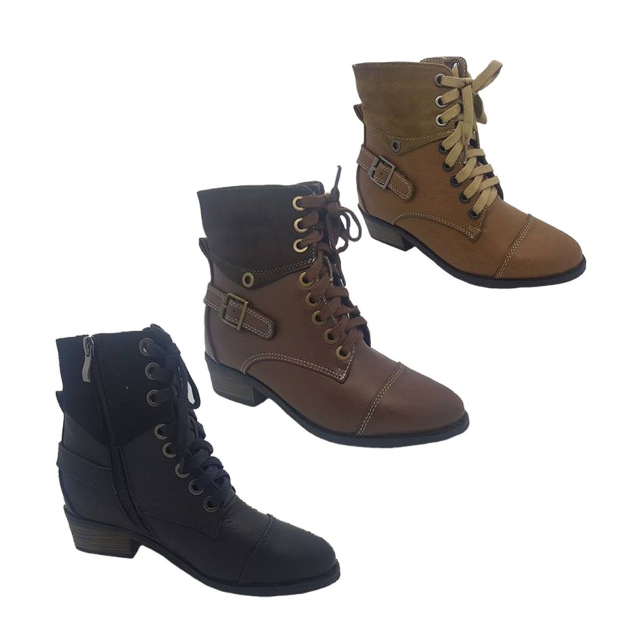 Women Step on Air | Ladies Boots Step On Air Tiempo Lace/Zip Up Military Style Boot Size 6-10