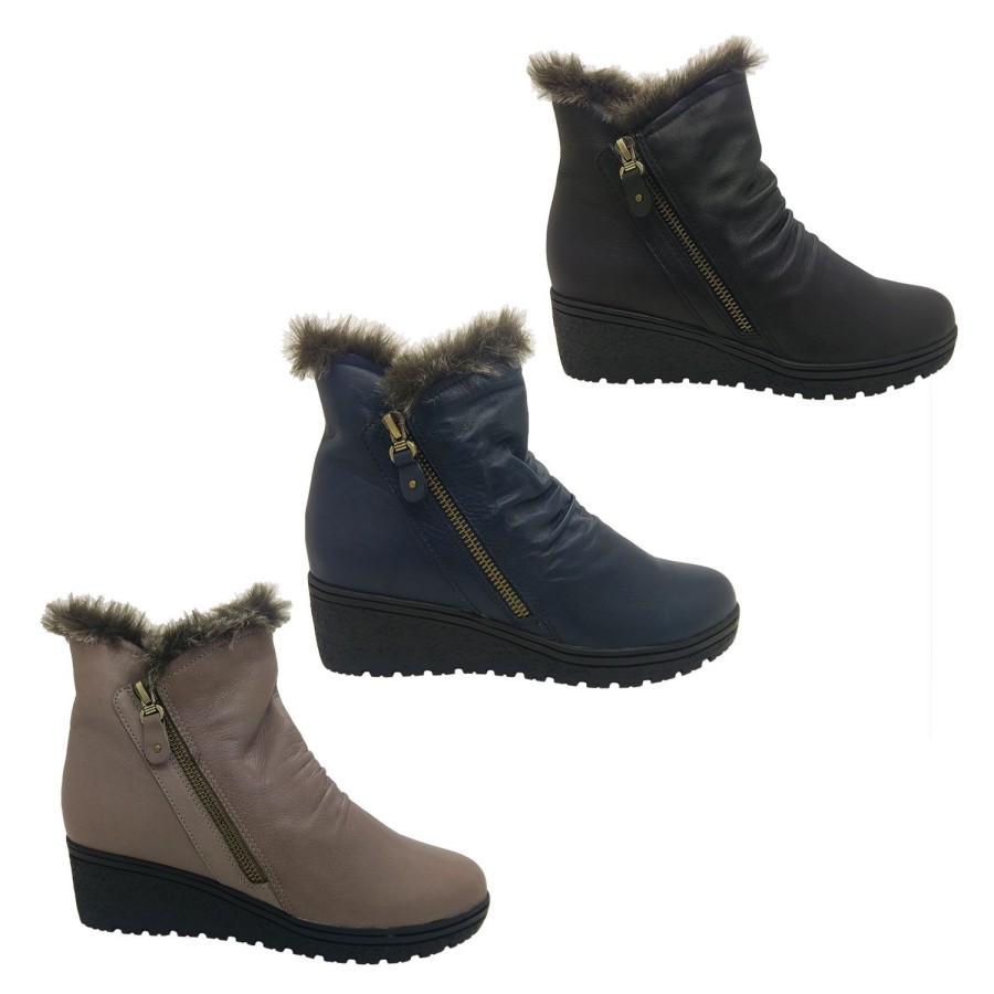 Women Jemma | Jemma Anasyaia Ladies Shoes Ankle Boots Wedge Soft Leather Fleece Lined Zip Up